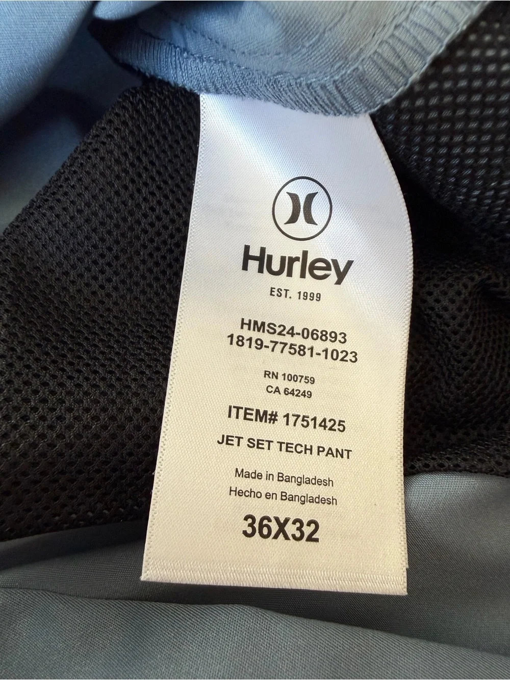 NWT Hurley Jet Set Tech Pant Blue Men’s Size 36 x 32